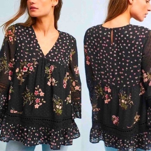 Maeve Black Tiered Blouse with Relaxed Fit - Picture 1 of 11